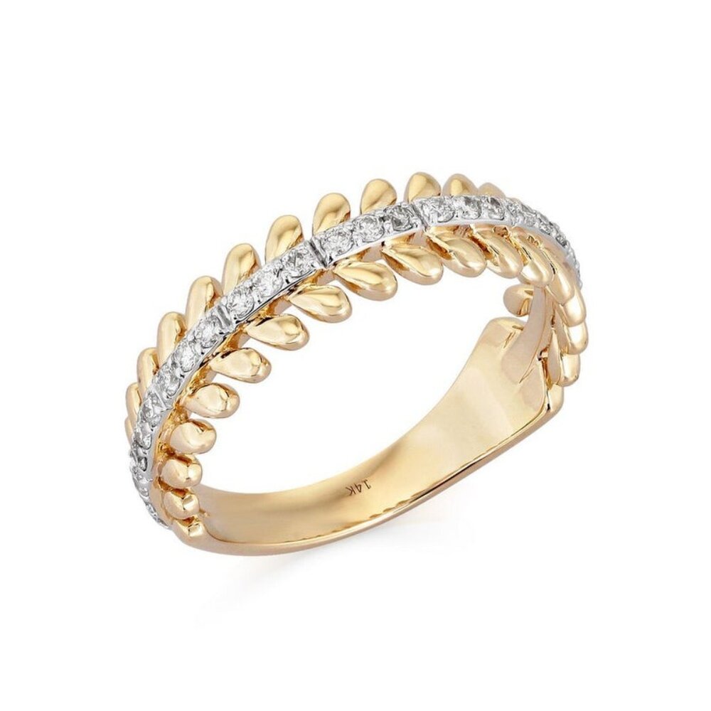 Diamond Leaf 14K (or 18k upon request) Yellow Gold Motif Ring